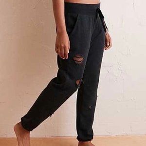 aerie Gray Distressed Ripped Joggers | Extra Small